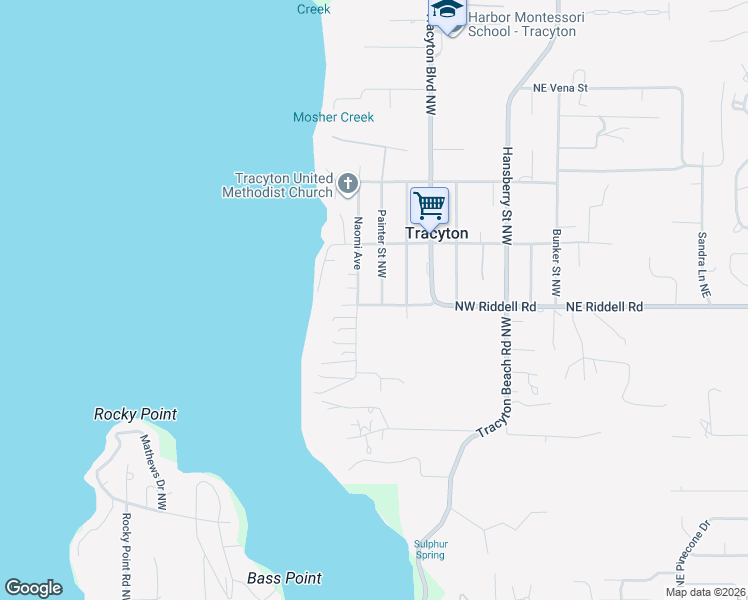 map of restaurants, bars, coffee shops, grocery stores, and more near 600 Northwest Riddell Road in Bremerton
