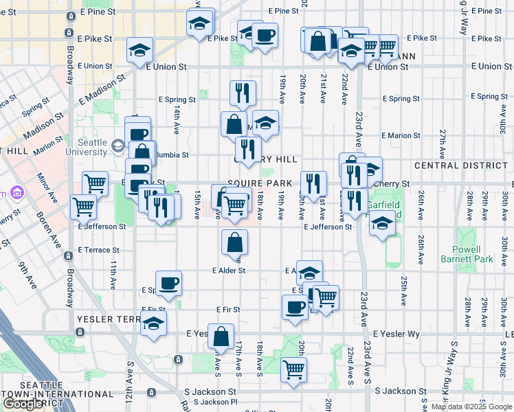 map of restaurants, bars, coffee shops, grocery stores, and more near 550 17th Avenue in Seattle