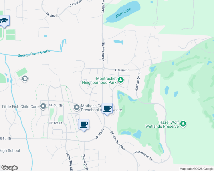 map of restaurants, bars, coffee shops, grocery stores, and more near 141 245th Avenue Northeast in Sammamish