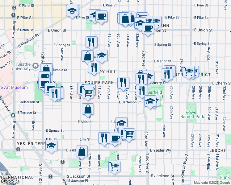 map of restaurants, bars, coffee shops, grocery stores, and more near 525 20th Avenue in Seattle