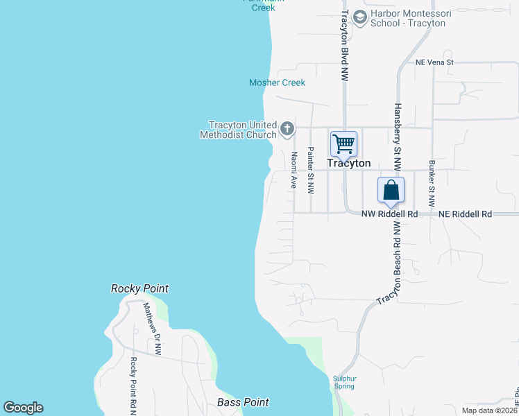 map of restaurants, bars, coffee shops, grocery stores, and more near 711 Northwest Riddell Road in Bremerton
