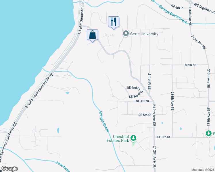 map of restaurants, bars, coffee shops, grocery stores, and more near 20719 Southeast 3rd Way in Sammamish