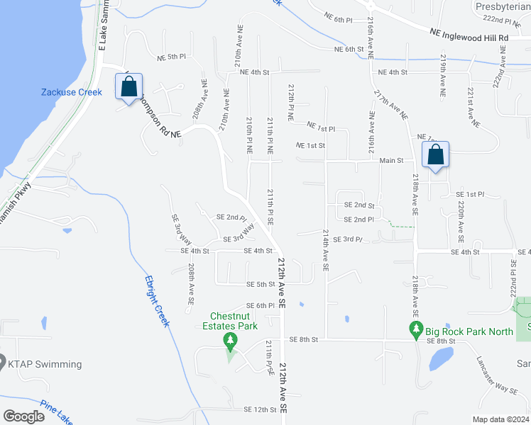 map of restaurants, bars, coffee shops, grocery stores, and more near 211 211th Place Southeast in Sammamish