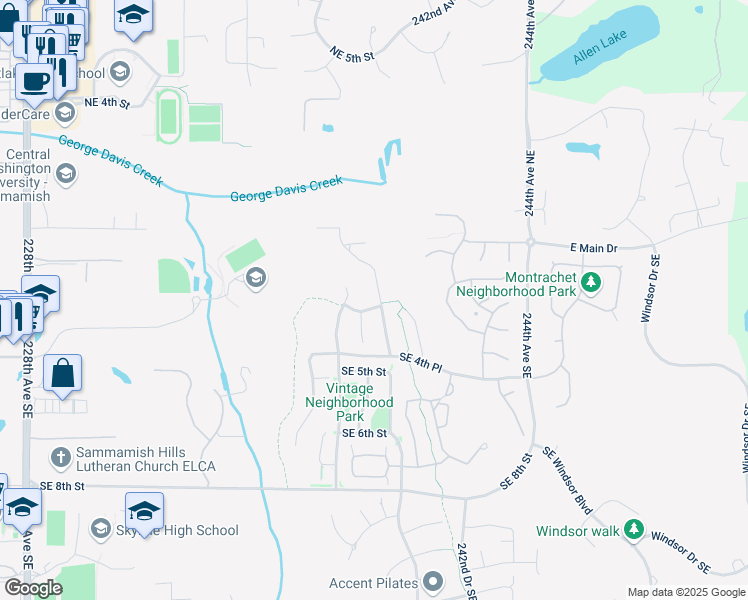 map of restaurants, bars, coffee shops, grocery stores, and more near 23822 Southeast 2nd Place in Sammamish