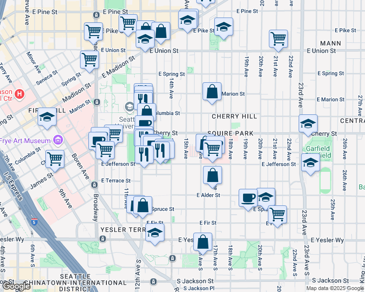 map of restaurants, bars, coffee shops, grocery stores, and more near 550 15th Avenue in Seattle