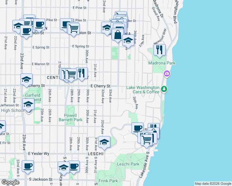 map of restaurants, bars, coffee shops, grocery stores, and more near 619 34th Avenue in Seattle