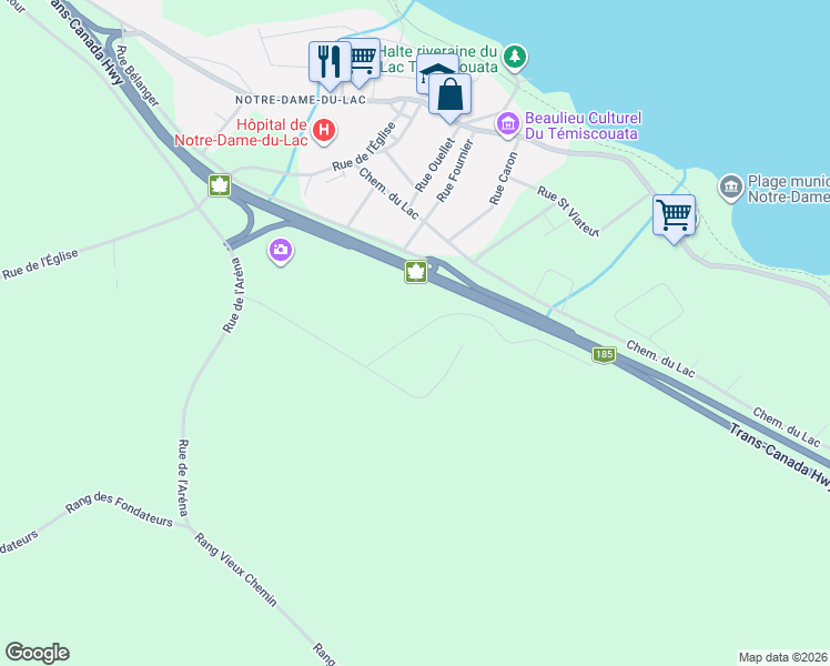map of restaurants, bars, coffee shops, grocery stores, and more near Rue Leclerc in Témiscouata-sur-le-Lac