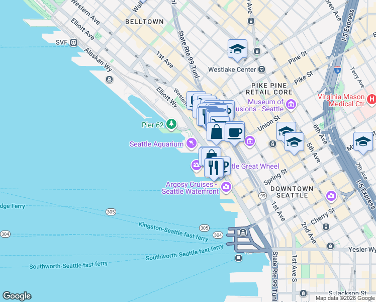map of restaurants, bars, coffee shops, grocery stores, and more near 4503 Beach Drive Southwest in Seattle