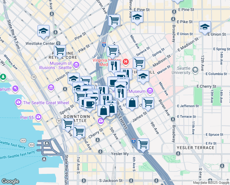 map of restaurants, bars, coffee shops, grocery stores, and more near 904 7th Avenue in Seattle