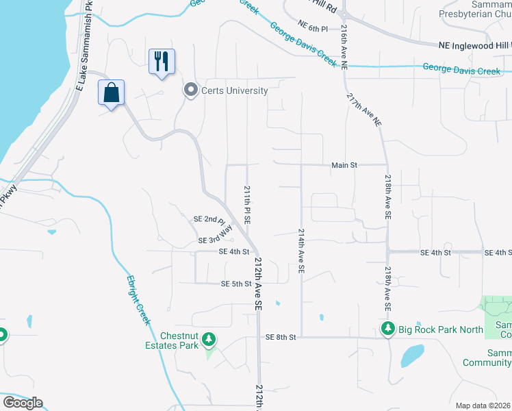 map of restaurants, bars, coffee shops, grocery stores, and more near 211 211th Place Southeast in Sammamish