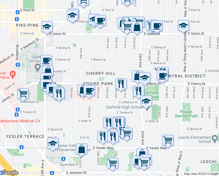 map of restaurants, bars, coffee shops, grocery stores, and more near 548 19th Avenue in Seattle