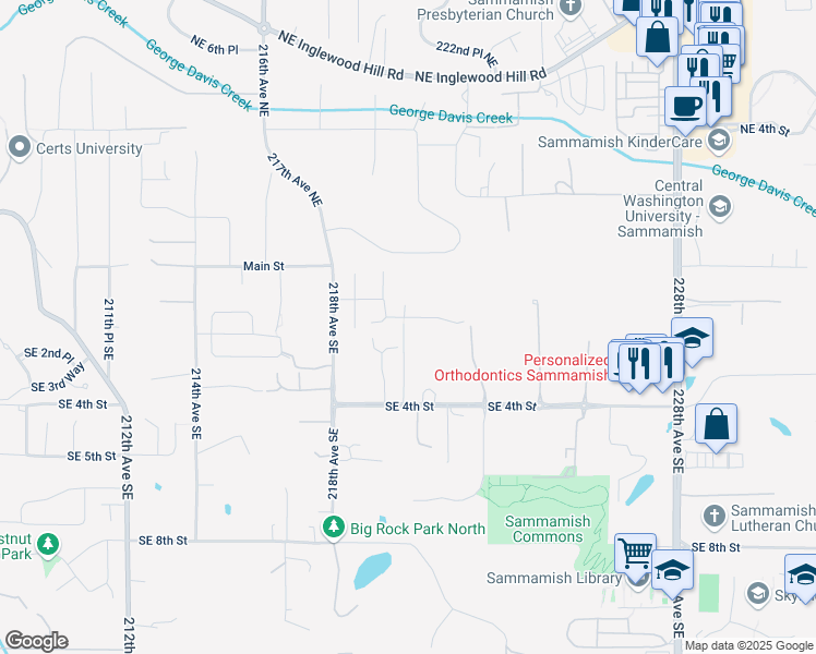 map of restaurants, bars, coffee shops, grocery stores, and more near 318 220th Avenue Southeast in Sammamish