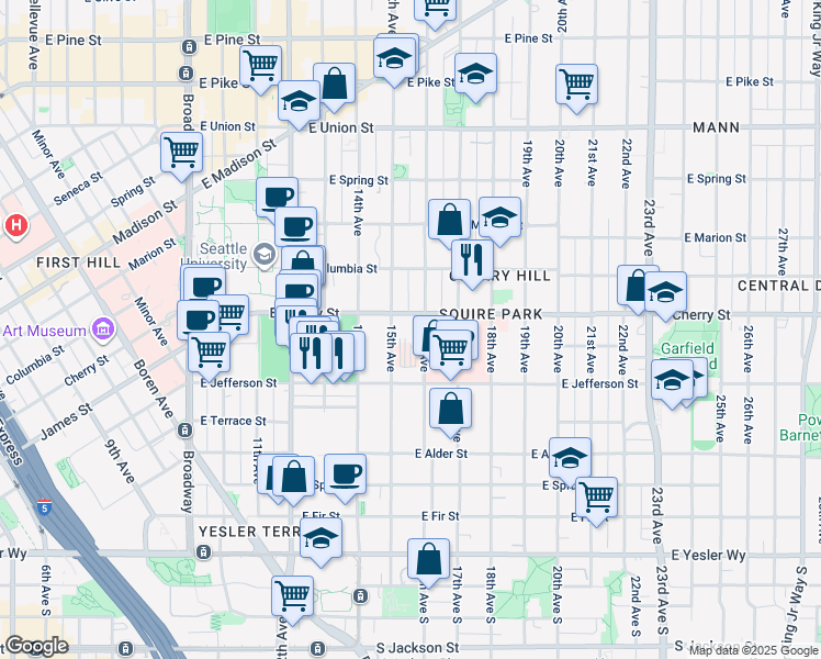 map of restaurants, bars, coffee shops, grocery stores, and more near 16th Avenue in Seattle