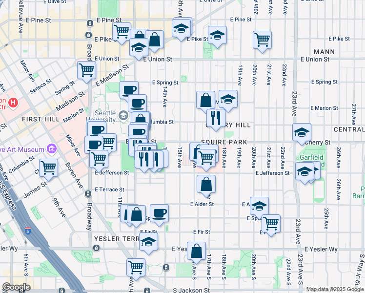 map of restaurants, bars, coffee shops, grocery stores, and more near 548 15th Avenue in Seattle