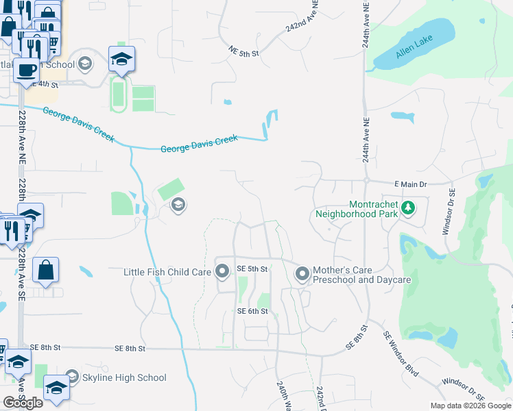 map of restaurants, bars, coffee shops, grocery stores, and more near 209 239th Way Southeast in Sammamish