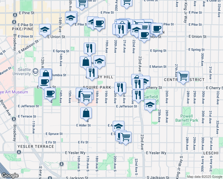 map of restaurants, bars, coffee shops, grocery stores, and more near 720 19th Avenue in Seattle