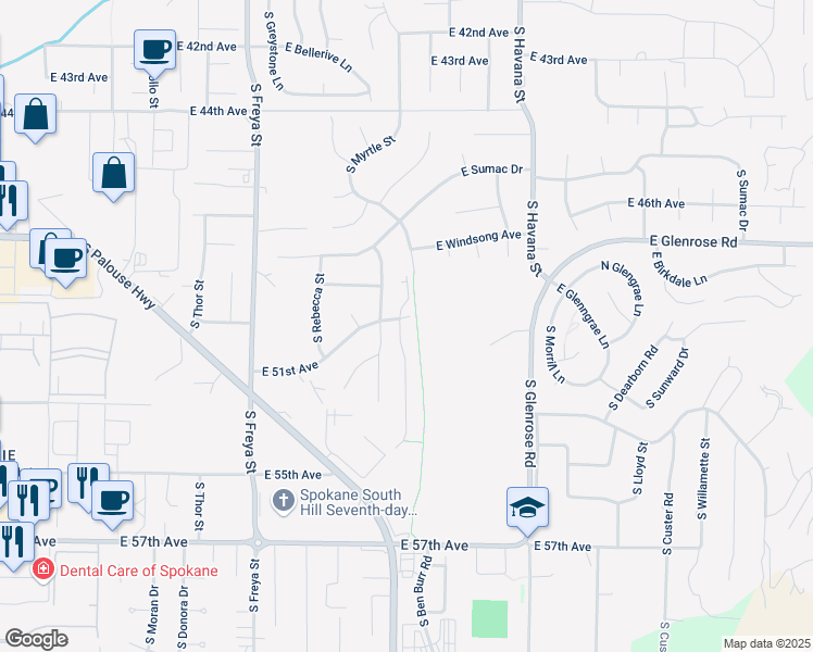 map of restaurants, bars, coffee shops, grocery stores, and more near 4924 South Myrtle Lane in Spokane