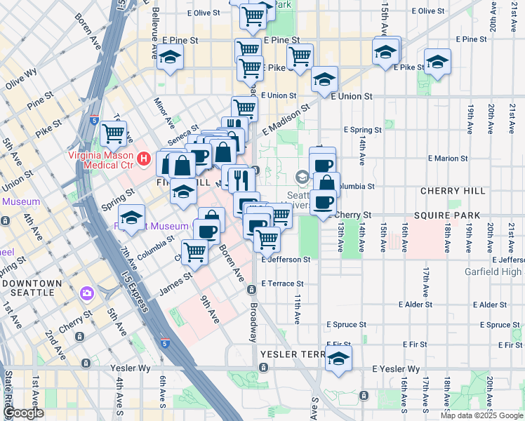 map of restaurants, bars, coffee shops, grocery stores, and more near 700 Broadway in Seattle