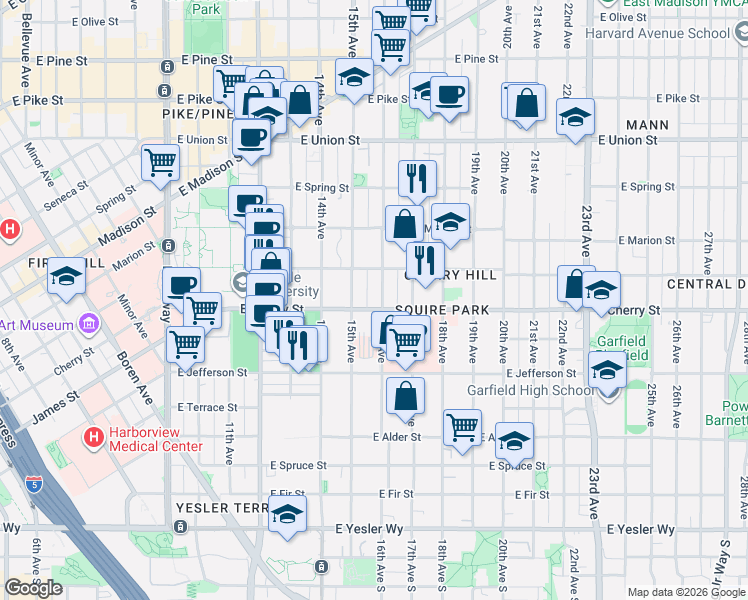 map of restaurants, bars, coffee shops, grocery stores, and more near 701 16th Avenue in Seattle