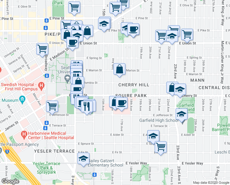 map of restaurants, bars, coffee shops, grocery stores, and more near 712 16th Avenue in Seattle