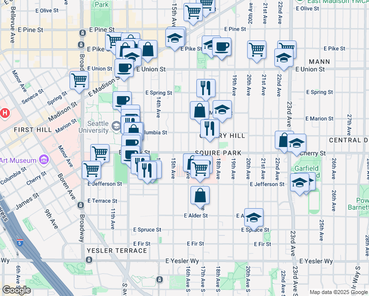 map of restaurants, bars, coffee shops, grocery stores, and more near 712 16th Avenue in Seattle