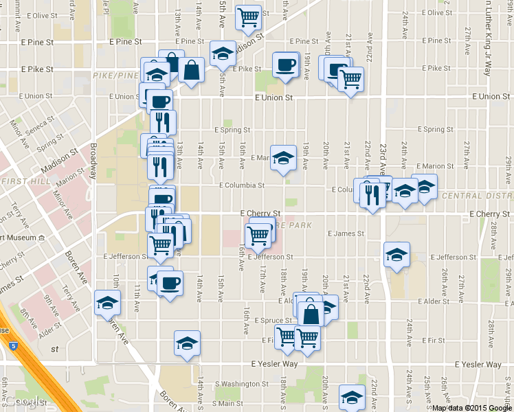 map of restaurants, bars, coffee shops, grocery stores, and more near 701 17th Avenue in Seattle