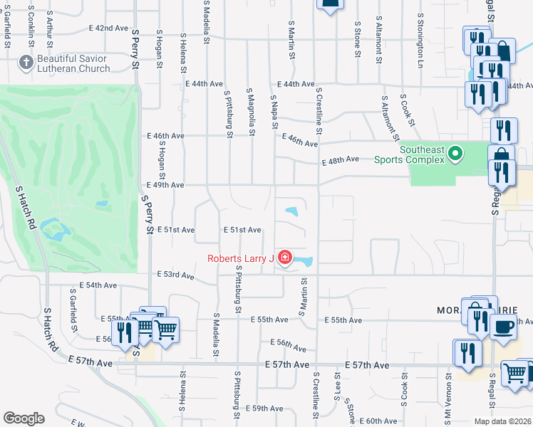 map of restaurants, bars, coffee shops, grocery stores, and more near 5004 South Ivy Glen Lane in Spokane