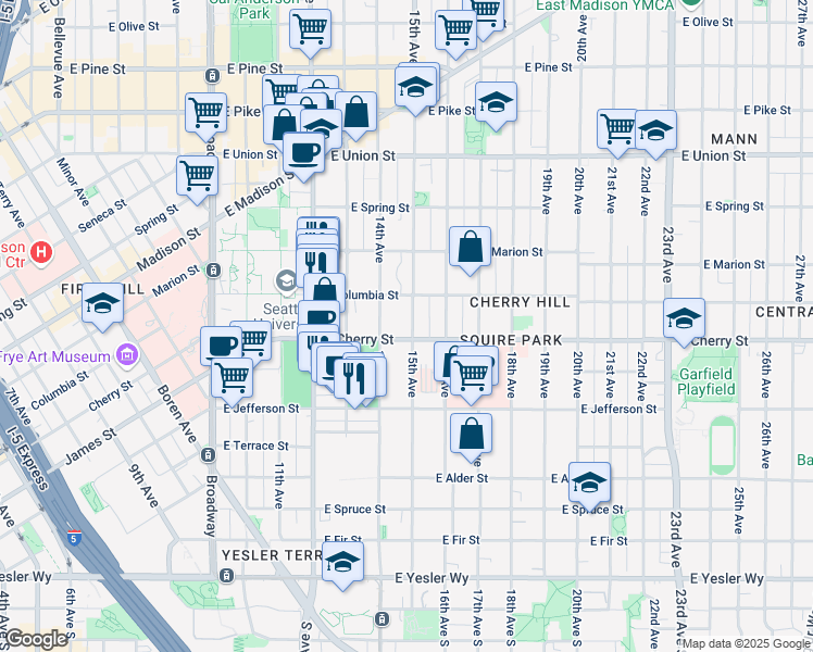 map of restaurants, bars, coffee shops, grocery stores, and more near 715 15th Avenue in Seattle