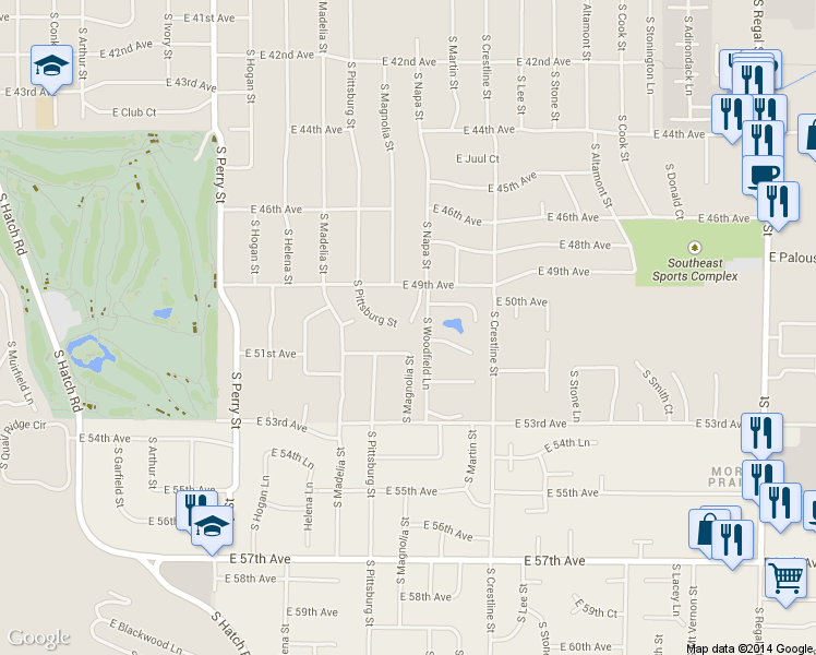 map of restaurants, bars, coffee shops, grocery stores, and more near 5004 S Ivy Glen Ln in Spokane