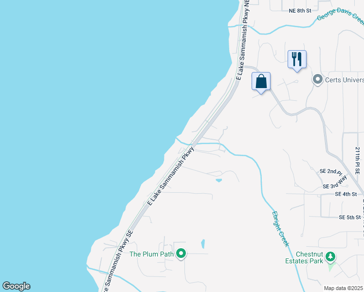 map of restaurants, bars, coffee shops, grocery stores, and more near 135 East Lake Sammamish Parkway Southeast in Sammamish