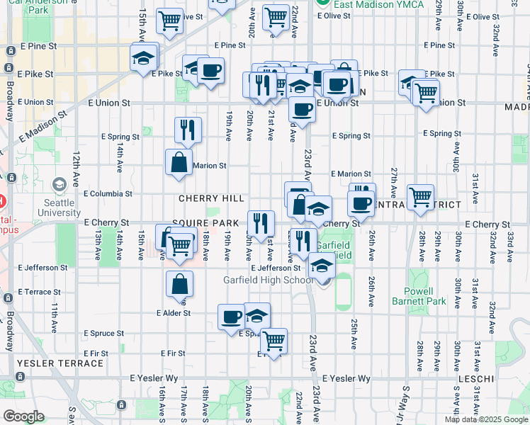 map of restaurants, bars, coffee shops, grocery stores, and more near 711 21st Avenue in Seattle
