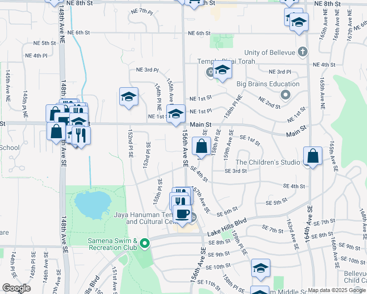 map of restaurants, bars, coffee shops, grocery stores, and more near 133 156th Avenue Southeast in Bellevue