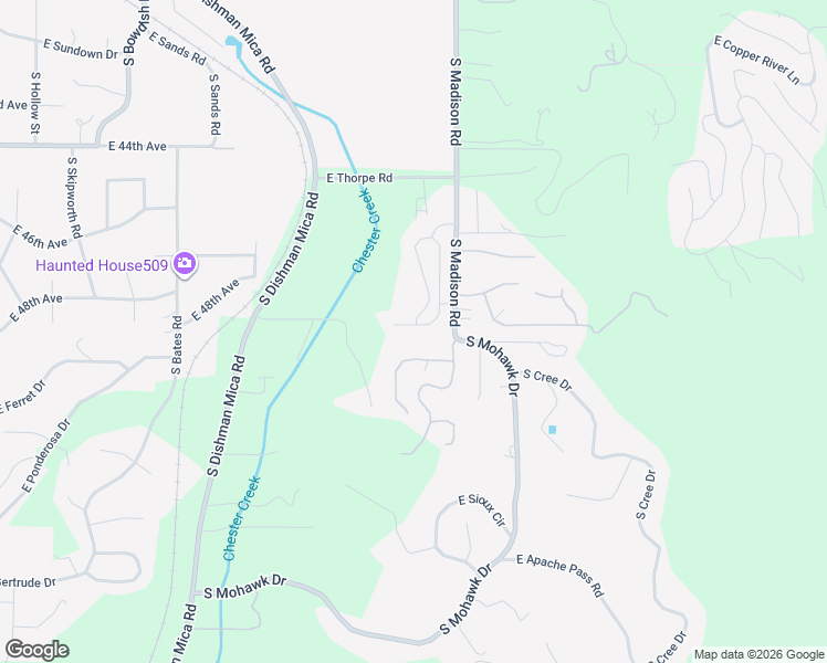map of restaurants, bars, coffee shops, grocery stores, and more near 4917 South Coyote Creek Lane in Spokane Valley