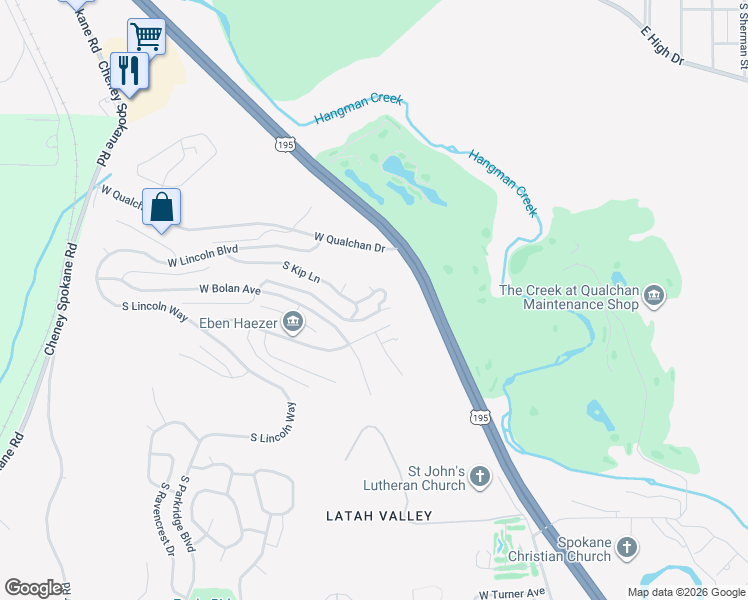 map of restaurants, bars, coffee shops, grocery stores, and more near 512 West Katelyn Lane in Spokane