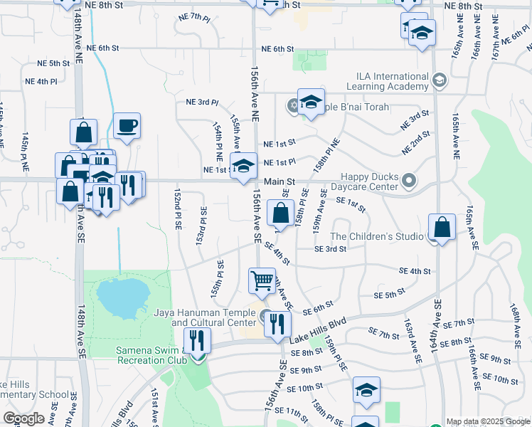map of restaurants, bars, coffee shops, grocery stores, and more near 118 156th Avenue Southeast in Bellevue