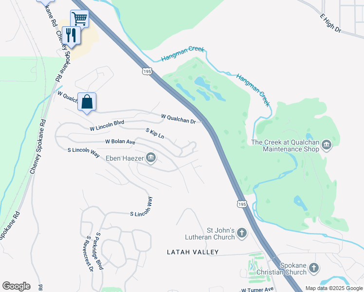 map of restaurants, bars, coffee shops, grocery stores, and more near 522 West Katelyn Lane in Spokane