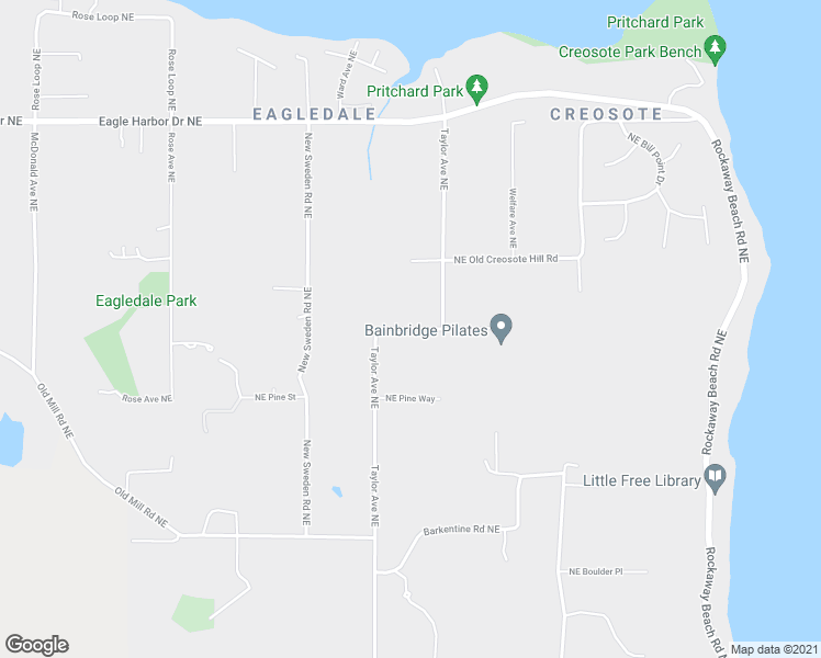 map of restaurants, bars, coffee shops, grocery stores, and more near Taylor Avenue Northeast in Bainbridge Island