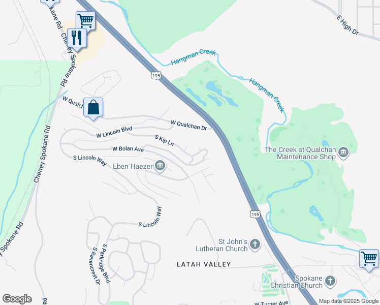 map of restaurants, bars, coffee shops, grocery stores, and more near 522 West Katelyn Lane in Spokane