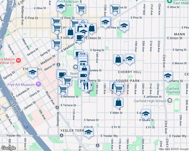 map of restaurants, bars, coffee shops, grocery stores, and more near 711 14th Avenue in Seattle