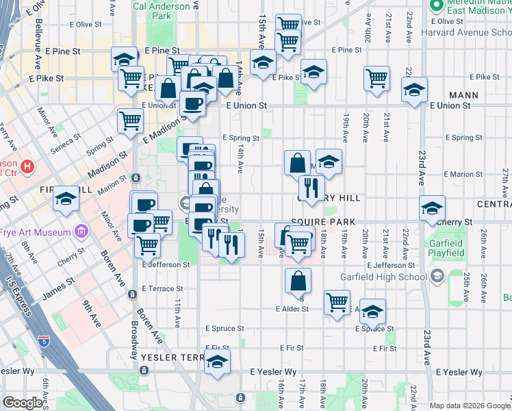 map of restaurants, bars, coffee shops, grocery stores, and more near 715 15th Avenue in Seattle