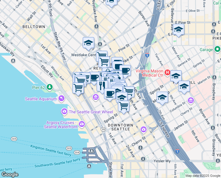 map of restaurants, bars, coffee shops, grocery stores, and more near 1325 4th Avenue in Seattle