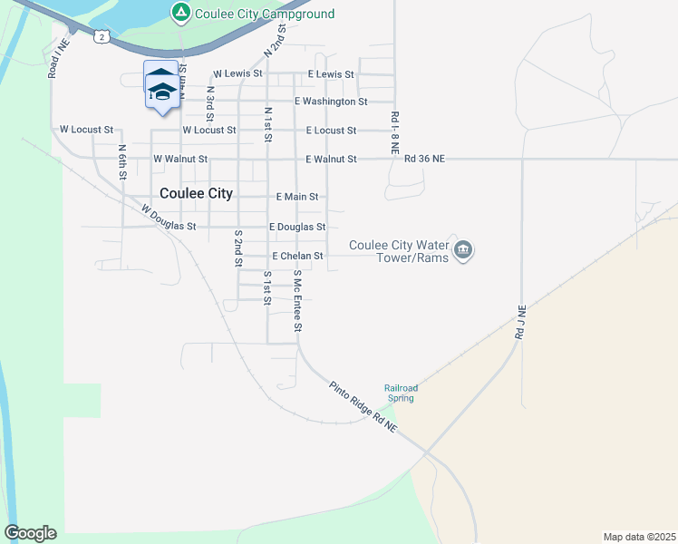 map of restaurants, bars, coffee shops, grocery stores, and more near 303 East Chelan Street in Coulee City