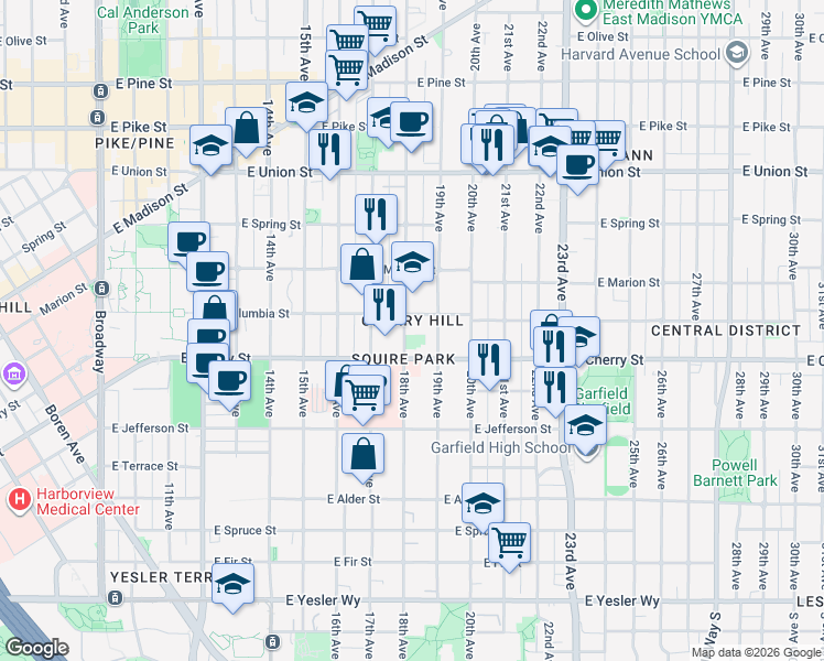 map of restaurants, bars, coffee shops, grocery stores, and more near 722 18th Avenue in Seattle