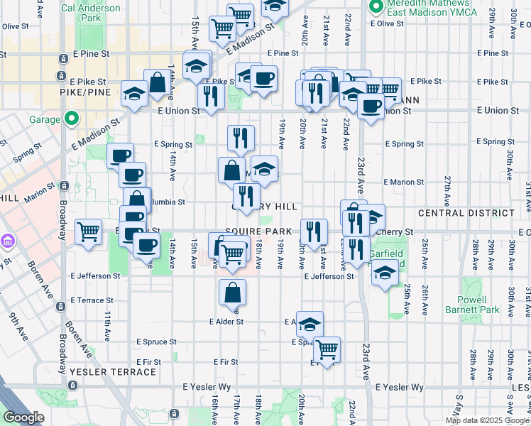 map of restaurants, bars, coffee shops, grocery stores, and more near 722 18th Avenue in Seattle