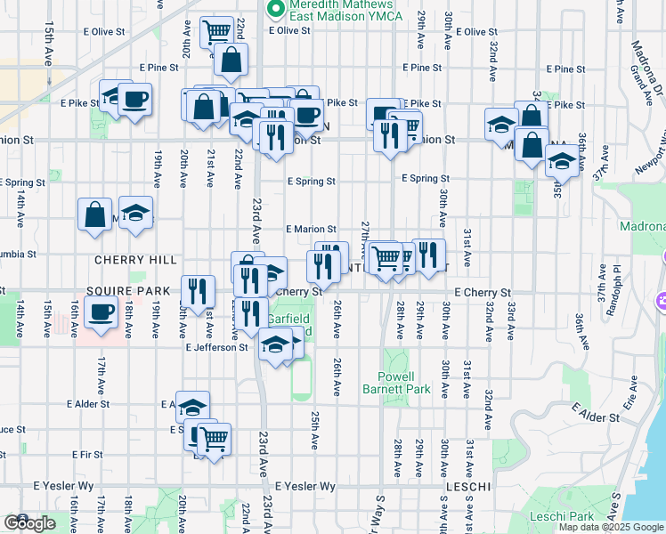 map of restaurants, bars, coffee shops, grocery stores, and more near 717 26th Avenue in Seattle