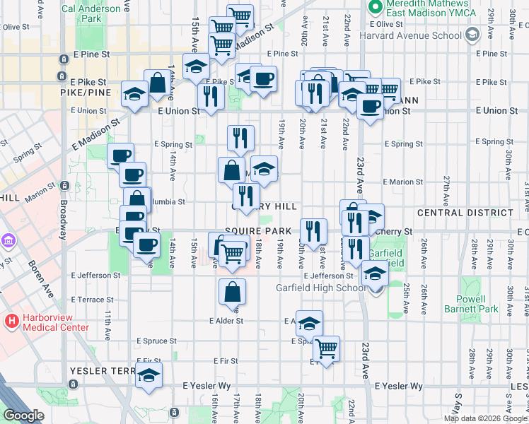 map of restaurants, bars, coffee shops, grocery stores, and more near 710 18th Avenue in Seattle