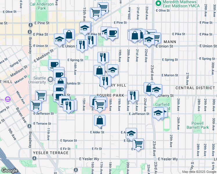 map of restaurants, bars, coffee shops, grocery stores, and more near 725 18th Avenue in Seattle