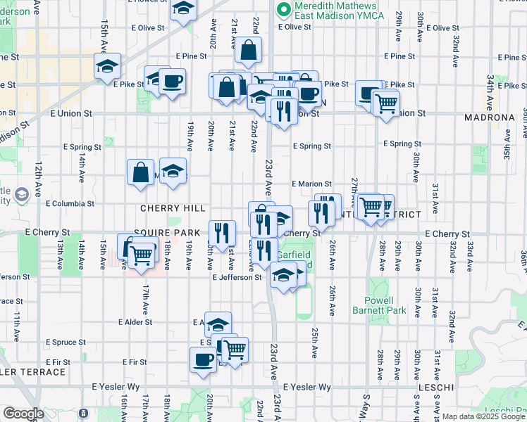 map of restaurants, bars, coffee shops, grocery stores, and more near in Seattle