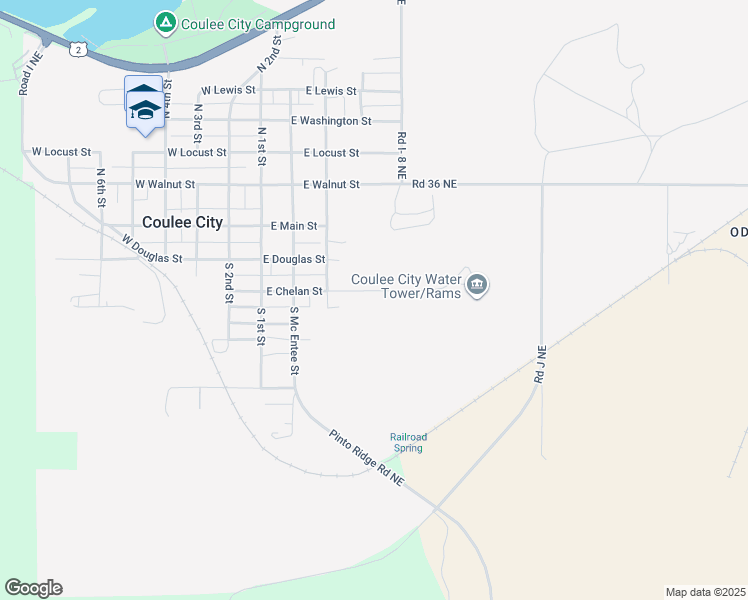 map of restaurants, bars, coffee shops, grocery stores, and more near 303 East Chelan Street in Coulee City