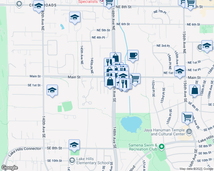 map of restaurants, bars, coffee shops, grocery stores, and more near 35 148th Avenue Northeast in Bellevue
